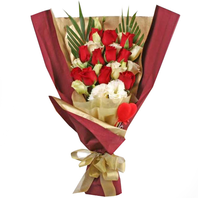 Bouquet de 12 Rosas Bicolor y Lisianthus