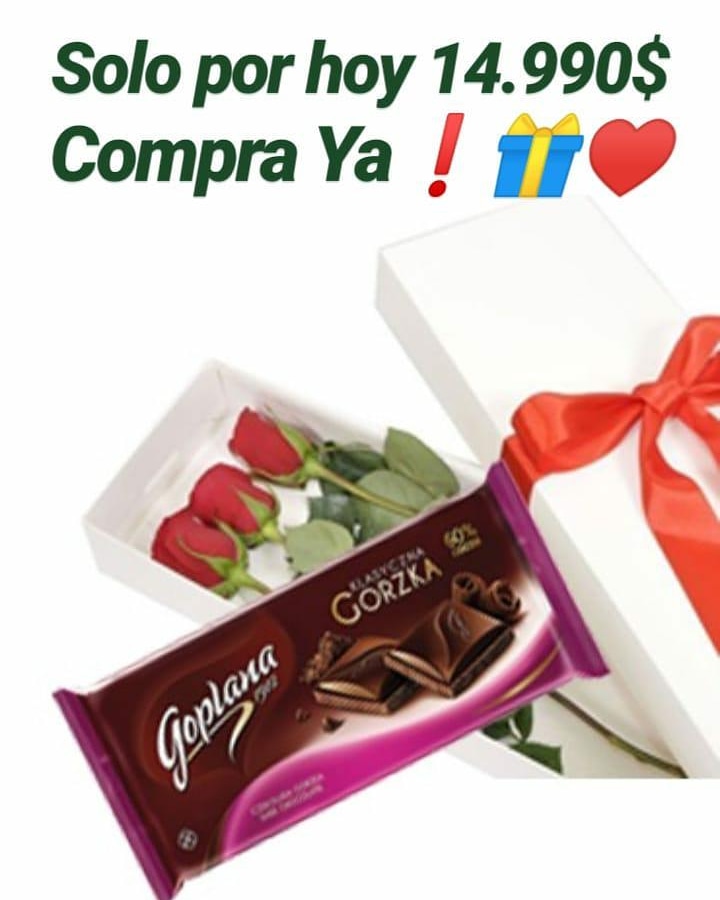 Caja con 03 Rosas más Chocolate 90 Grs