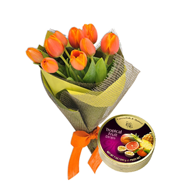 Ramo de 10 Tulipanes ms Mix De Caramelos Tropicales 200 Grs
